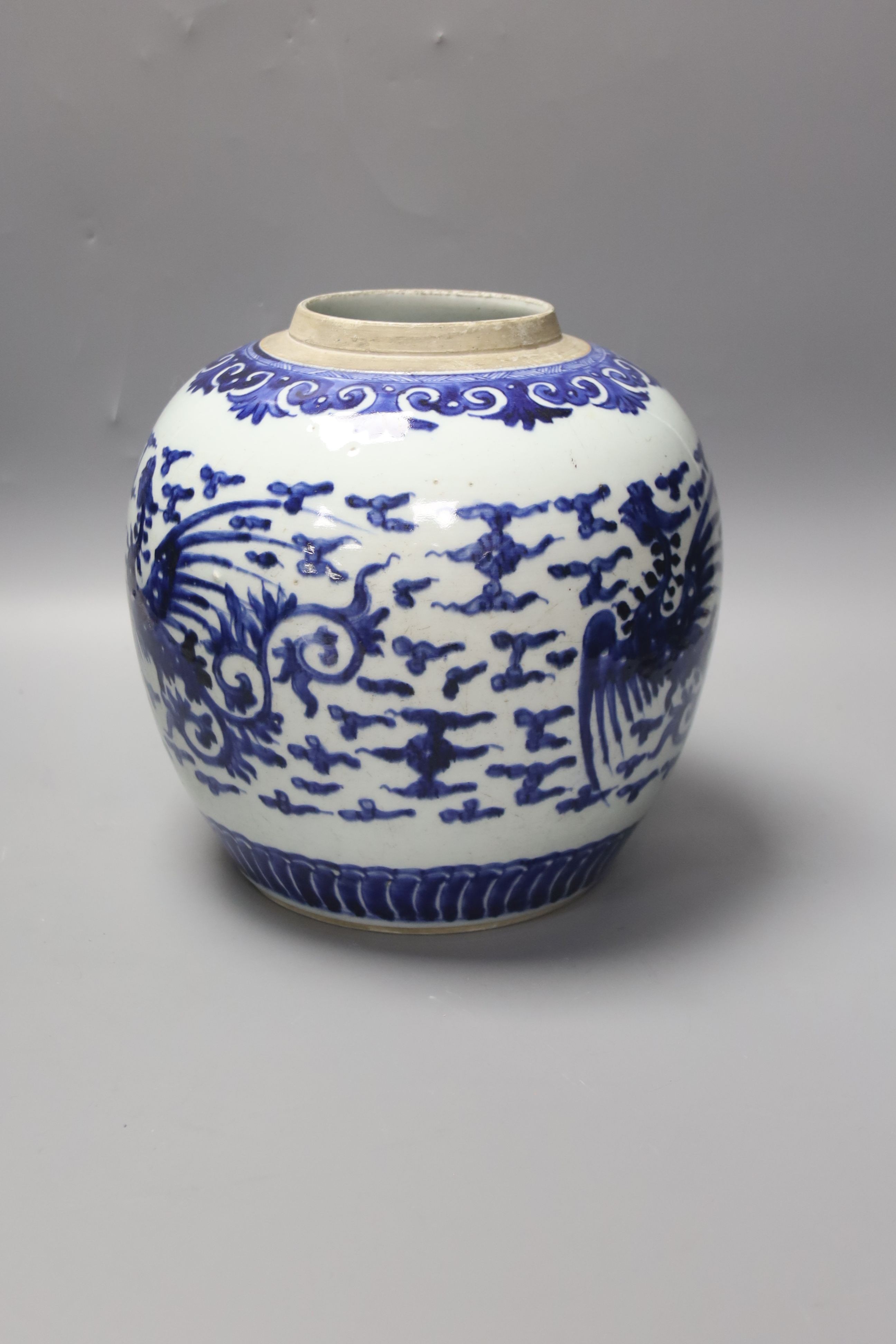 A Chinese blue and white ‘phoenix’ jar, 18th/19th century, 23 cm high